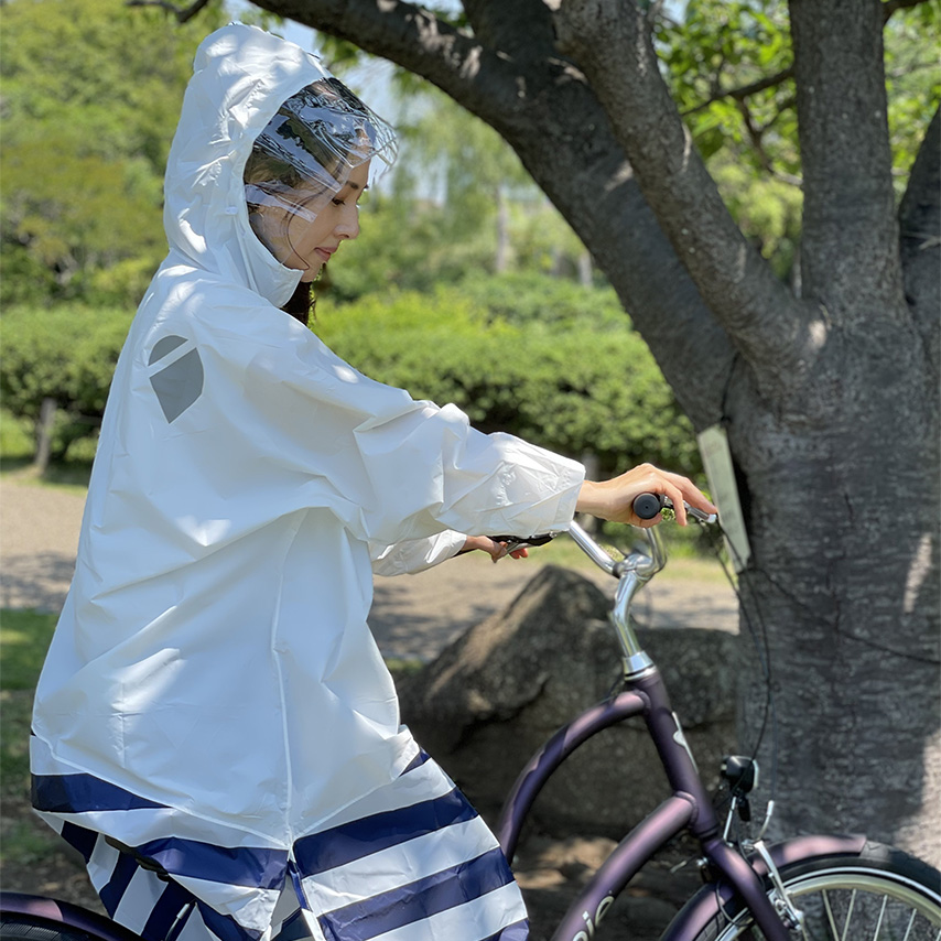 PORD Rainwear Ladies White x Navy Border